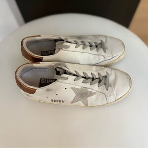 Golden Goose White and Tan Leather Sneakers